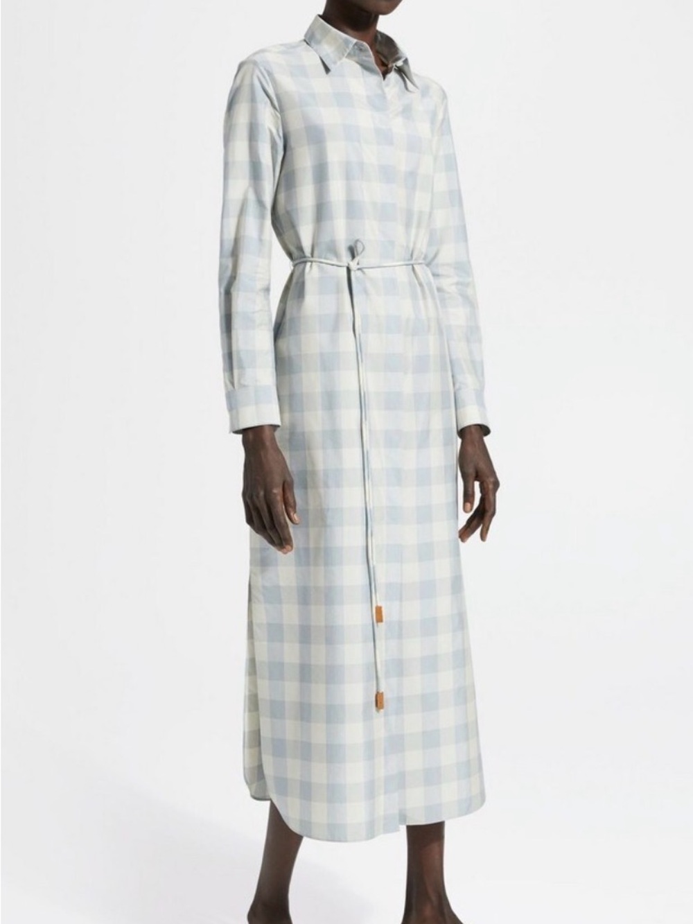 Theory Checked Shirt Dress in Cream and Light Blue